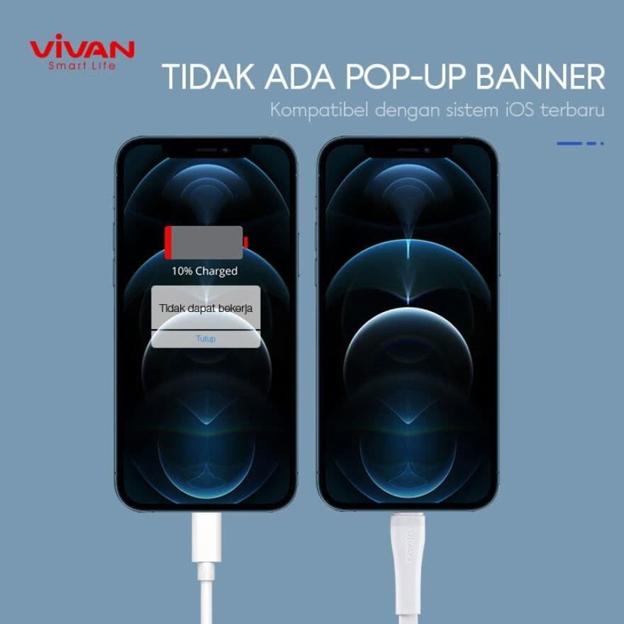 VIVAN Kabel Data SL200S Cable Data Lightning 2M Fast Charging 2A For Iphone Garansi Original Resmi