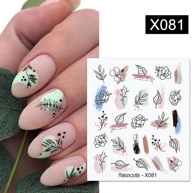 Stiker Kuku Motif Bunga leves Warna-Warni Untuk Nail Art