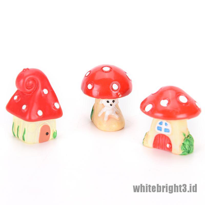 (white3) Miniatur Rumah Jamur Bahan Resin Untuk Dekorasi Fairy Garden