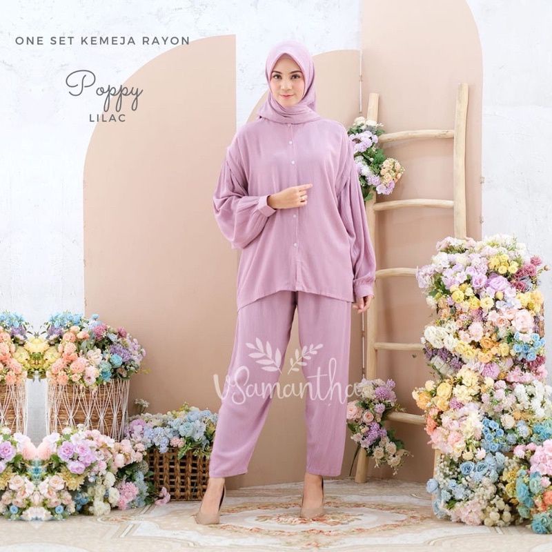 ONE SET JUMBO POLOS SETELAN OVERSIZE RAYON UNIQLO POPPY