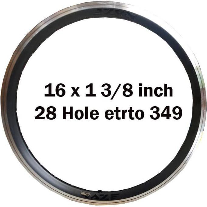 Raze Velg Sepeda Lipat 16 x 1 3 per 8 inch 28 Hole etrto 349 Hitam