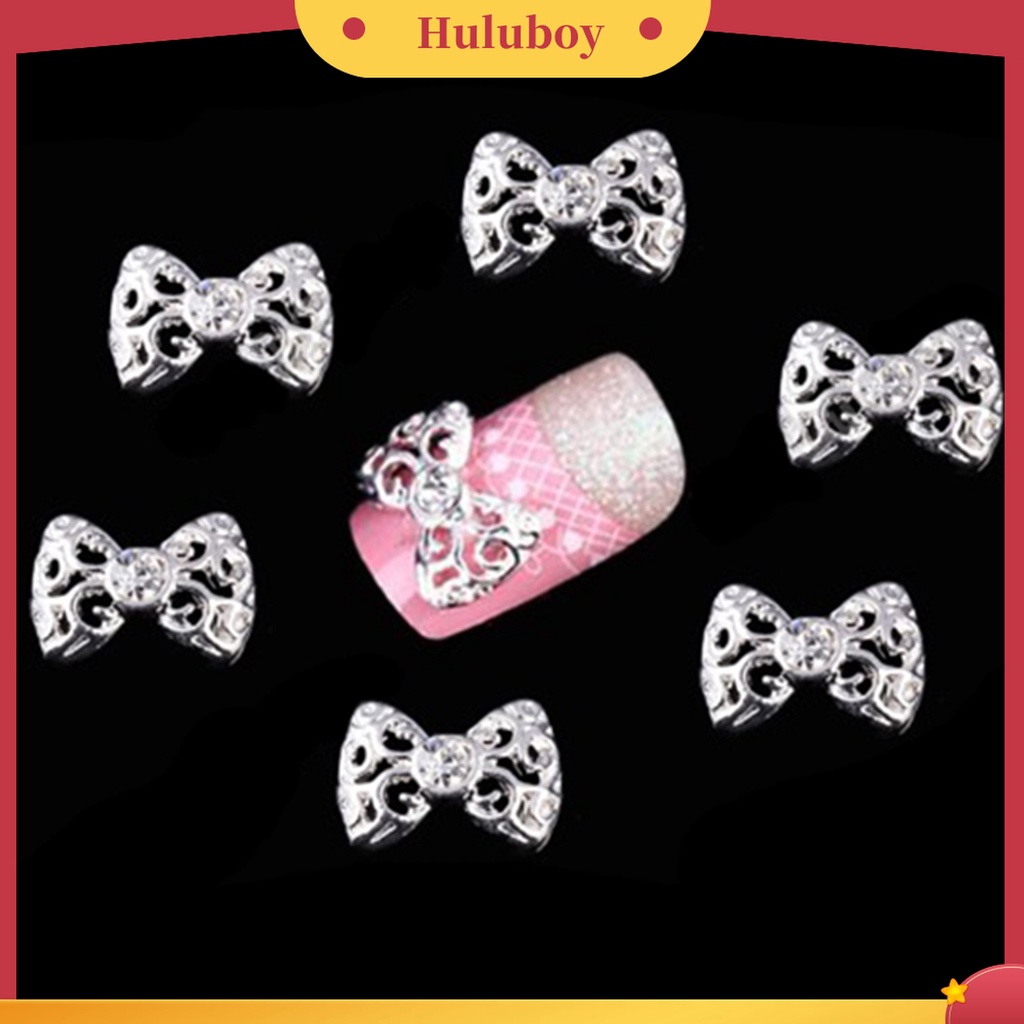 Huluboy Huluboy♡ 10pcs Stiker Kuku 3D Motif Pita Aksen Berlian Imitasi Bahan Alloy Untuk Kencan