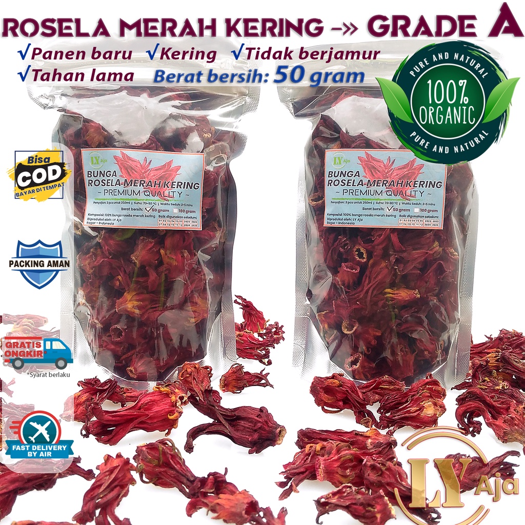 Teh Bunga Rosella Merah Rosela Ungu 50 gram LY Aja Kering Grade A 50 Gr