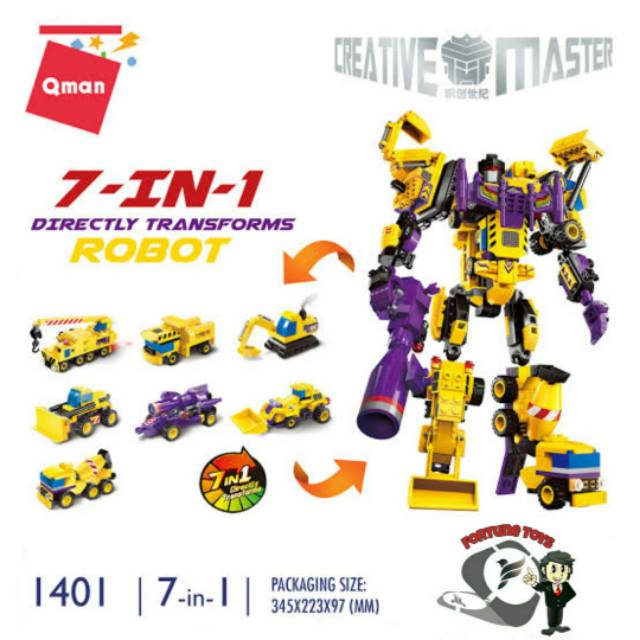Lego Qman 1401 Robot konstruksi 7in1 Creative Master Bongkar Pasang set Robot Gabungan Kendaraan