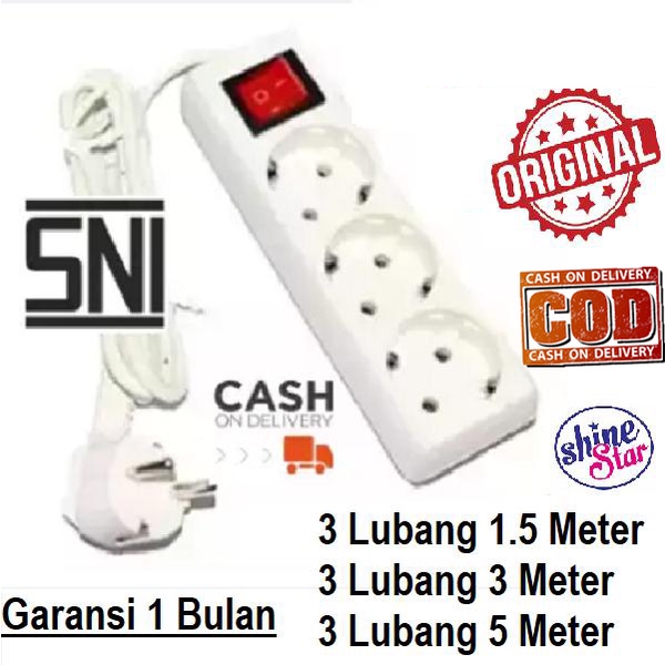 SHINE STAR - [ COD ] Stop Kontak Kabel 3/4/5 Lubang &amp; Panjang Kabel 1.5/3M/5M Colokan Listrik SNI