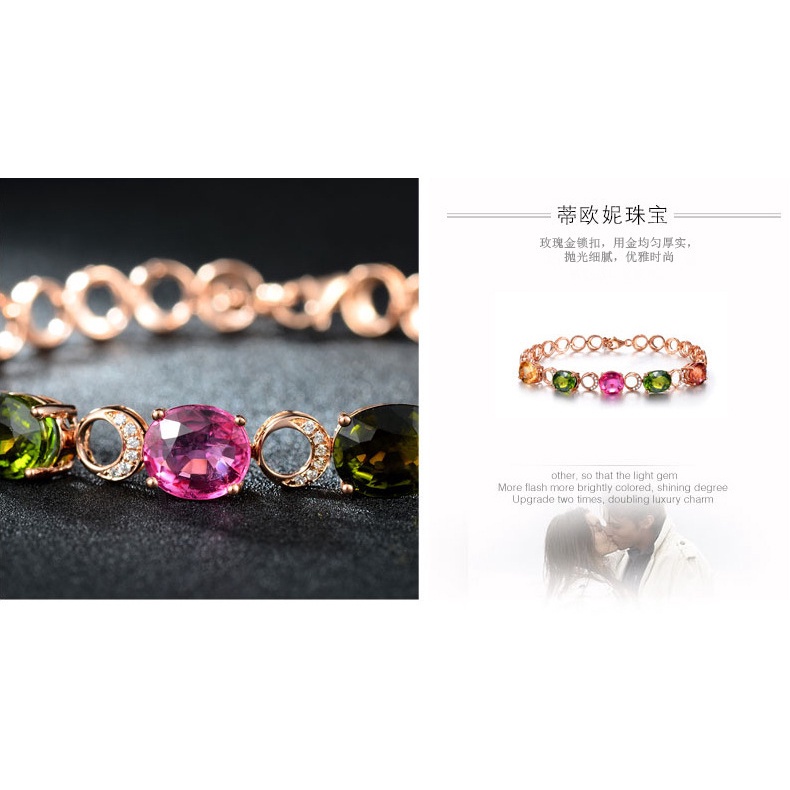 Gelang Zircon Warna-Warni Bahan Stainless Steel Lapis Emas Untuk Wanita