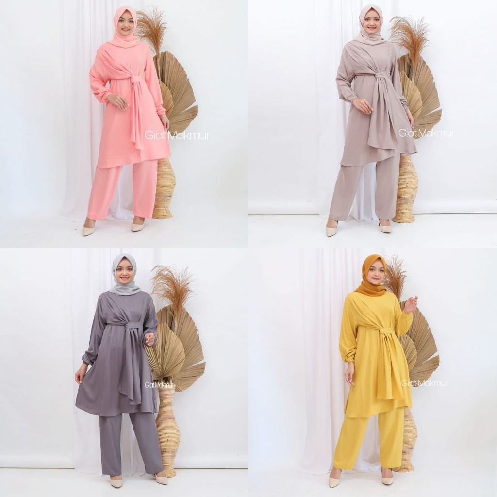 Setelan One Set Tunik Celana Polos Rayon Premium