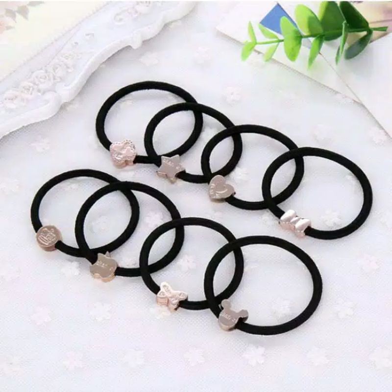 Ikat Rambut Karet hitam Wanita Korea Karet Simple Elegan Karet Ikat motif ikatan rambut