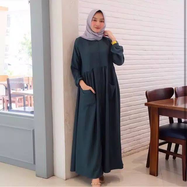 Baju Gamis Wanita Muslim Terbaru Sandira Dress cantik Murah kekinian GMS01 WN-POKITA NAVY
