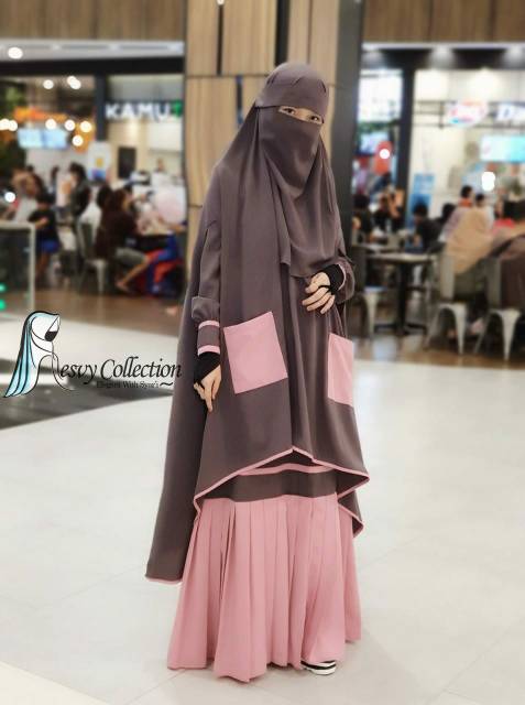 gamis syari dan khimar set syar'i Hafsah set by resvy_collection