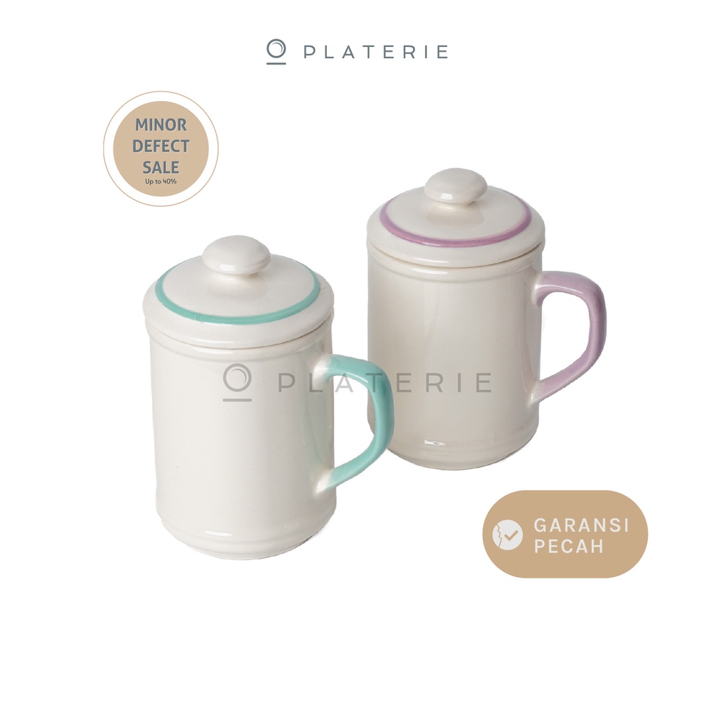 [DEFECT] SALEBY Platerie Gelas Keramik 600ml Big Mug Set + Tutup Tall Pastels