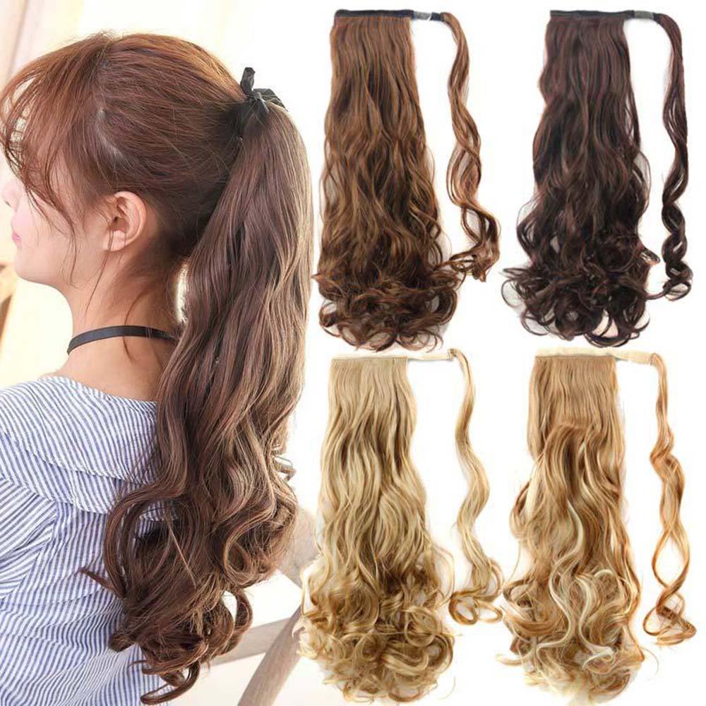 Mxbeauty Ponytail Clip Curly Panjang Dengan Kepang Rambut Hitam Blonde Rambut Sintetis