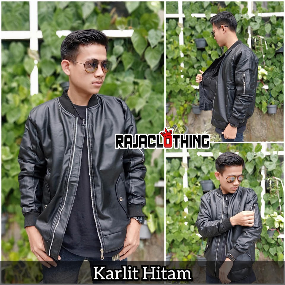 RCL - Jacket Bomber Kulit Hitam / Bomber Leather Black Premium - Jaket Kulit Cowok