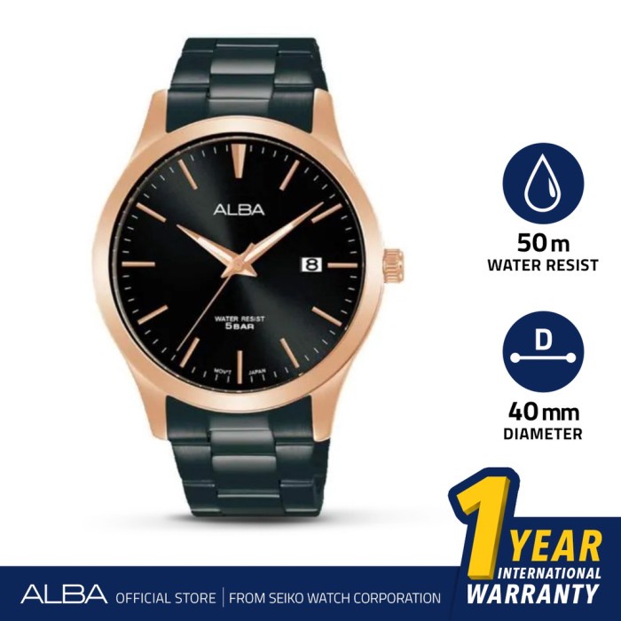 Jam Tangan Pria Alba Stainless Steel Black Gold AS9M30 Original Fashion Pria