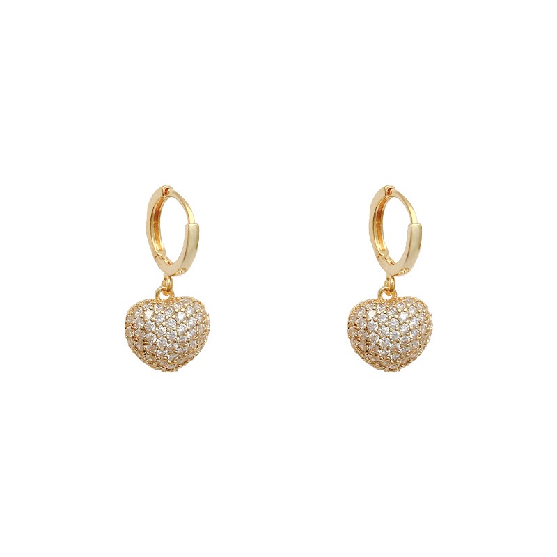 Anting S925 silver needle Bentuk Hati Aksen Zircon Untuk Wanita