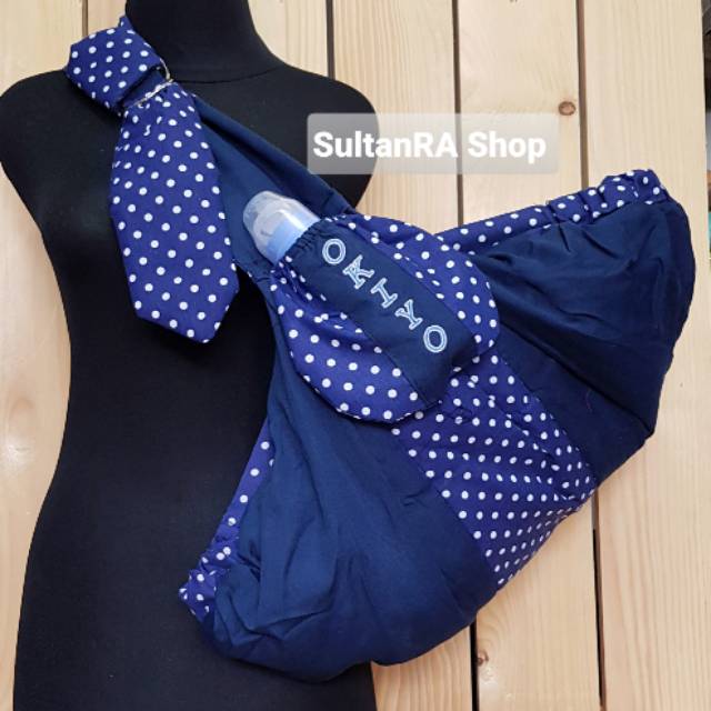 Gendongan Samping Okiyo + TEMPAT BOTOL SUSU Ring Sling Motif Polkadot Kombinasi Gendongan Bayi G-777