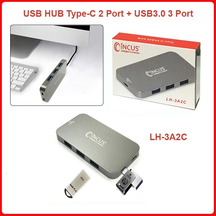 USB HUB Type-C 2 Port + USB3.0 3 Port  LH-3A2C - USB HUB Type C