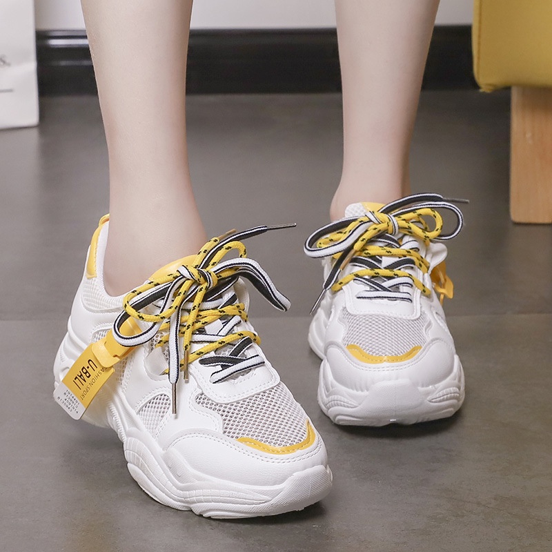 CUCI GUDANG!! Sepatu Sneakers Wanita untuk olahraga warna Putih Pink Sepatu running cewek Import Murah SP-005-B8911 C1 Kuning