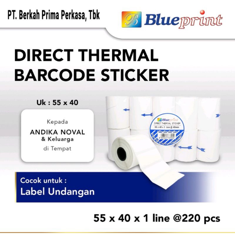 Direct Thermal Sticker / Label Stiker BLUEPRINT 55x40x1 Line Isi 220