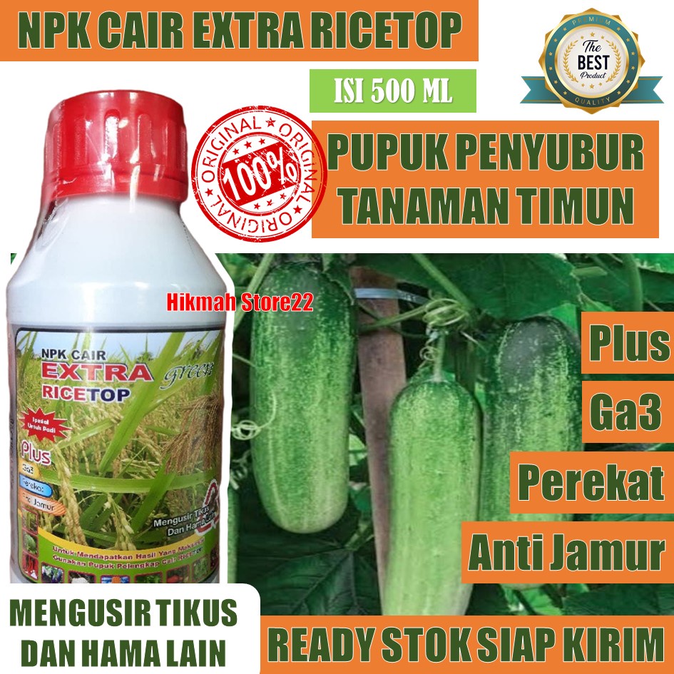 PROMO RICETOP Pupuk Npk Cair Extra Green Pupuk Pelebat Timun - Pupuk Penyubur Tanaman Timun - Obat P