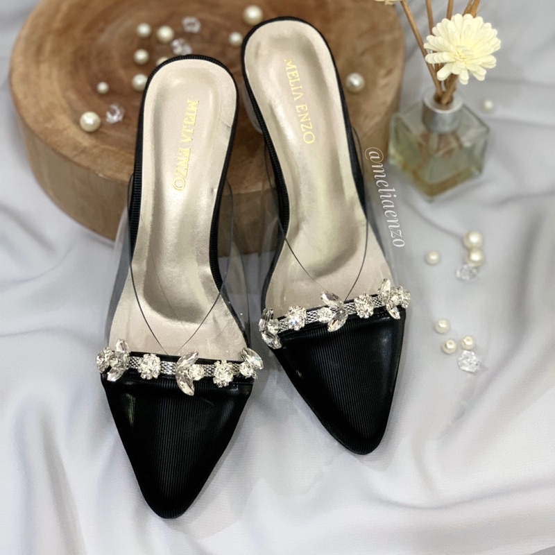 Meliaenzo - Sendal Hak Kaca | Sendal Hak Slop Payet | Sendal Wedding