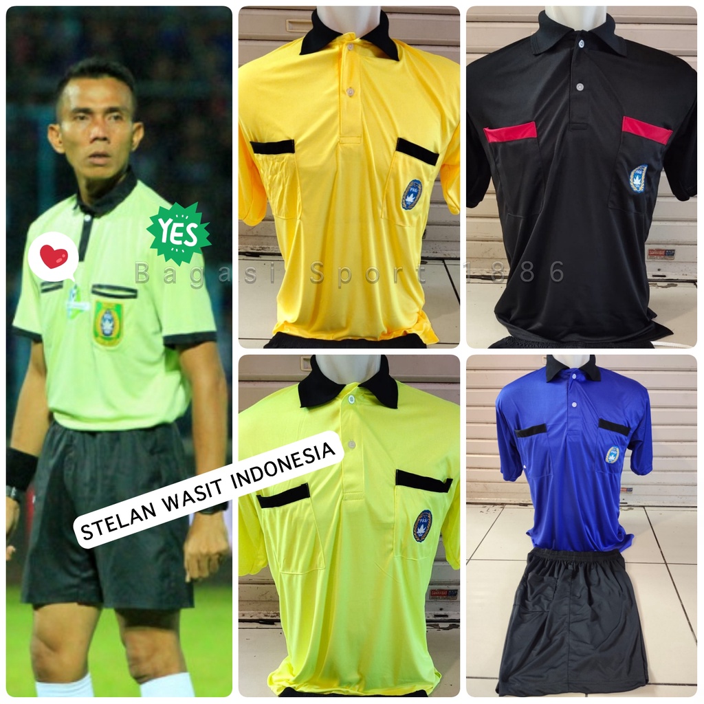 Setelan Jersey Wasit Bola Sepakbola Referee Import Kuning Orange Hijau Hitam Biru 1 Stel Baju & Cela