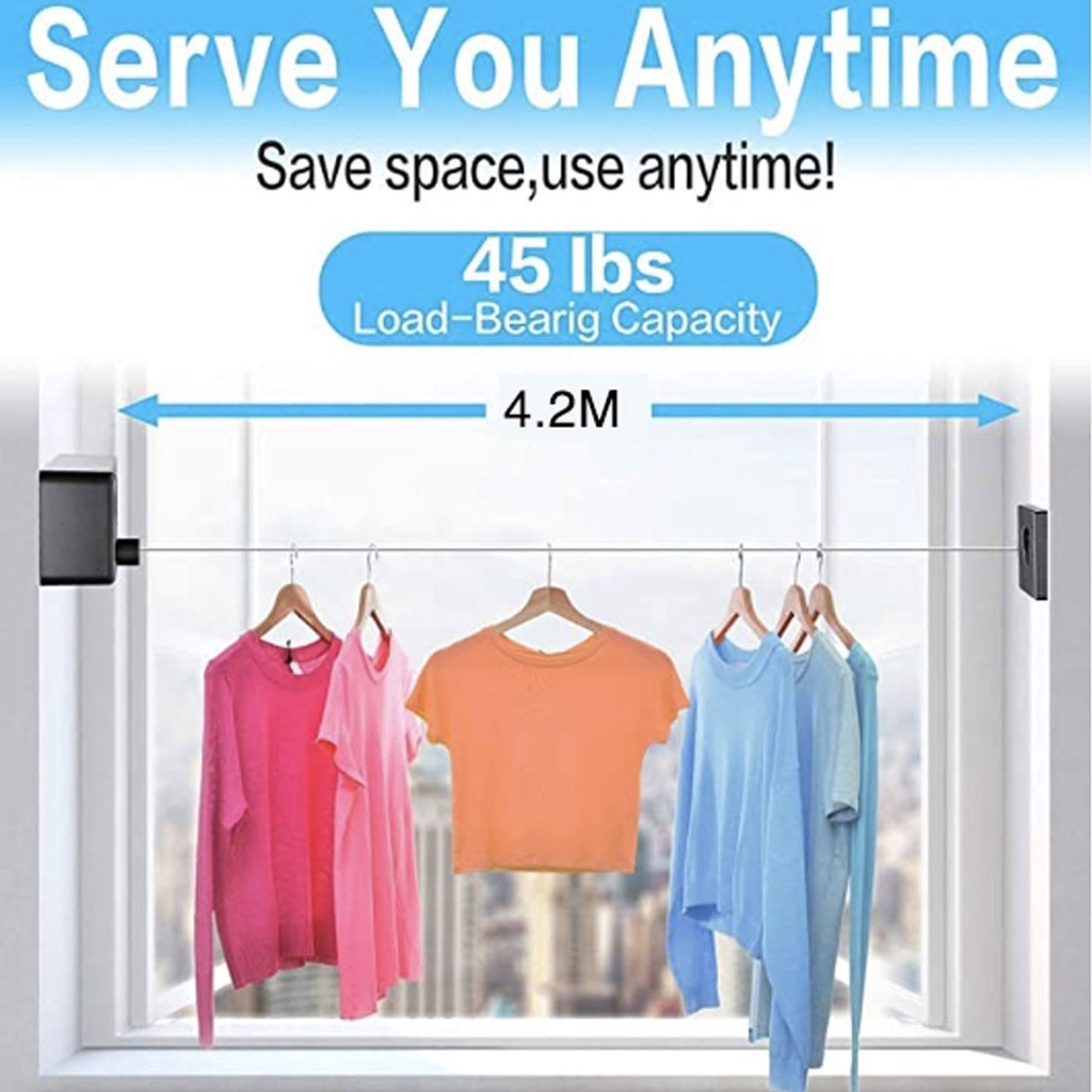 4.2M Jemuran Baju Portable | jemuran handuk | Indoor Outdoor Retractable Tali Clothesline Stainless | jemuran minimalis | jemuran baju | jemuran dinding lipat | jemuran tempel | jemuran retractable | jemuran portable