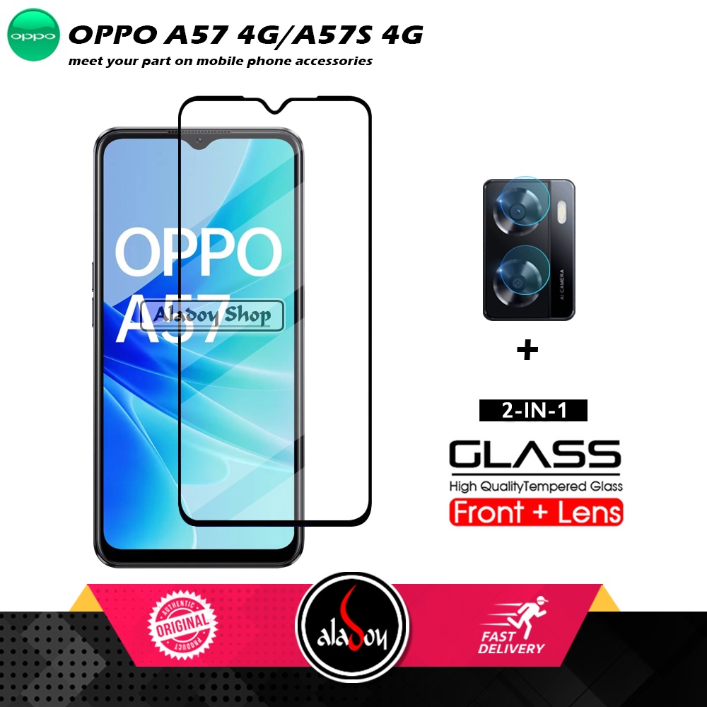 PAKET Tempered Glass Layar Oppo A57 4G / Oppo A57S 4G / A57E 4G 2022 Free Tempered Glass Camera