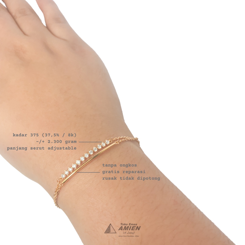 Toko Emas Amien Gelang Emas Asli YT Utama Kadar 375 (37,5% / 8K) 2.300 Gram - Bracelet Serut 2 Layer