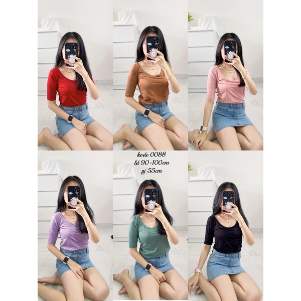 kaos lengan 3/4 polos wanita murah , atasan / top lengan 3/4 cwe murah pasbody korean kekinian best sellerrr