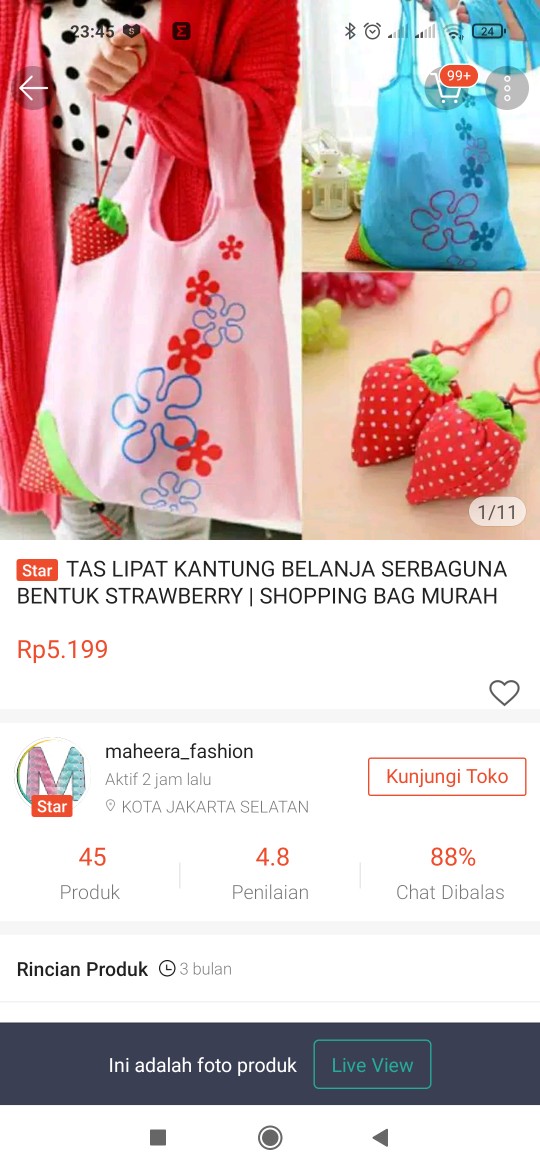 Tas Lipat Kantung Belanja Serbaguna Bentuk Strawberry | Shopping Bag Murah Jakarta Pink Ungu Biru