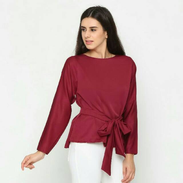 Blouse lengan panjang variasi tali Katsumi