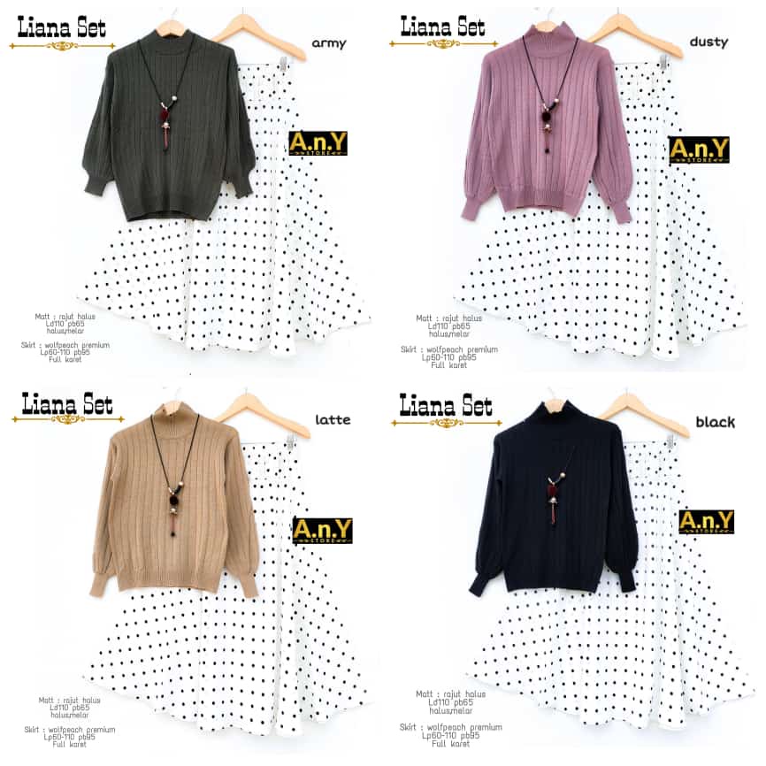 LIANA SET BY ANY - SET KAUS RAJUT PANJANG DAN ROK BAWAH LEBAR