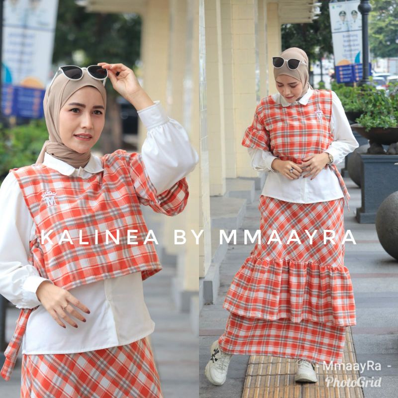kalinea by mmaayra setelan 3in1 inner kemeja rok rompi ootd hijab baju terbaru baju kantor baju kuli