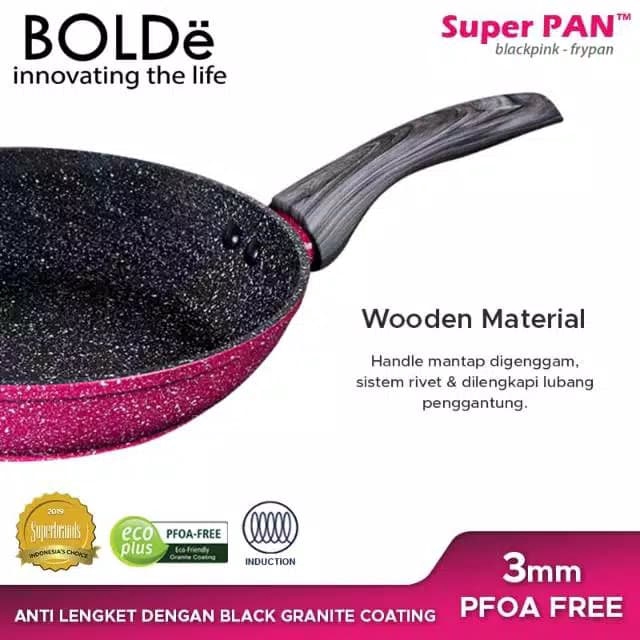 BOLDe fry pan 22cm Blackpink superpan granite black pink induksi 22 cm bolde 22cm fry pan bolde