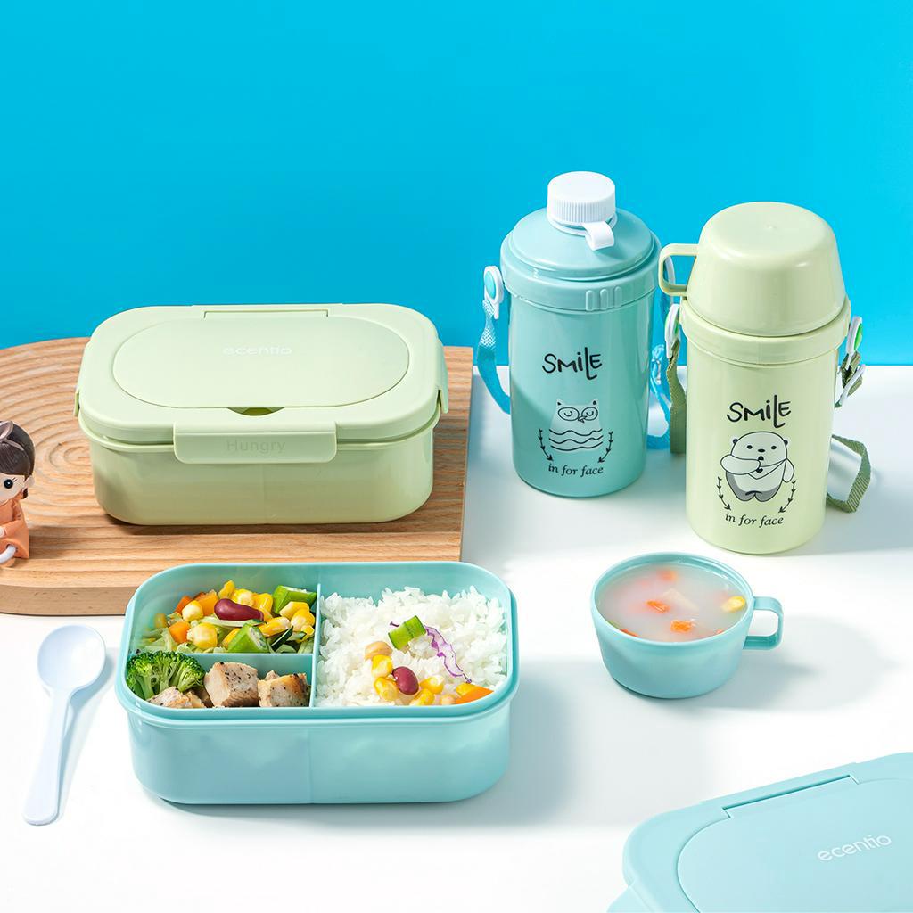 ecentio lunch box Set Anak 650ml+450ml Botol/ Tempat Makan Anak Anti Tumpah /Kotak Makan set Dan Botol Minum Portable Bayi BPA free