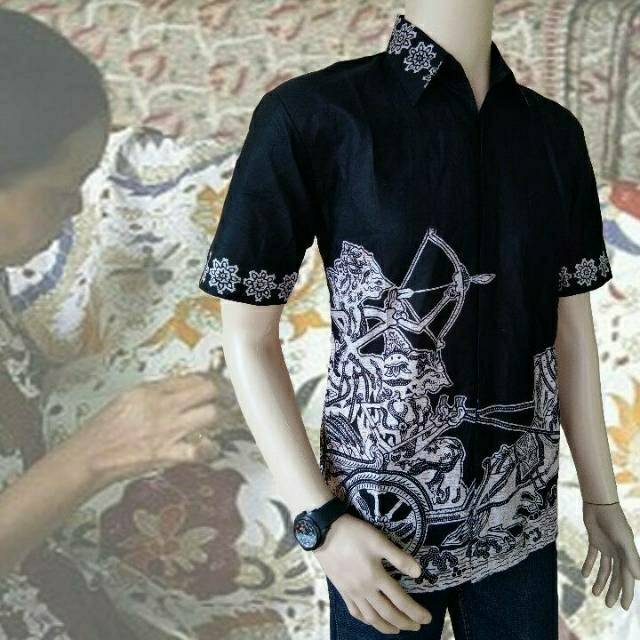 Risna Batik HRB026 kenongo kemeja hem pendek padi pekalongan M L XL MURAH KEREN bati pria wajik biru