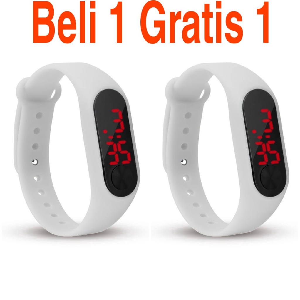 Promo Beli 1 Gratis 1 Jam Tangan Pria/Wanita LED Karet Mibandd