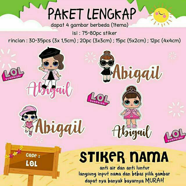

❤ 70 PCS STICKER CUSTOM NAMA KODE : LOL❤