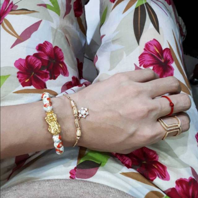 gelang batu keramik flowers naga imitasi emas 24k