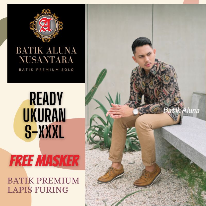 Kemeja Batik Pria Lengan Panjang Premium Batik Aluna Nusantara Bahan Katun Lapis Furing Motif Sogan 