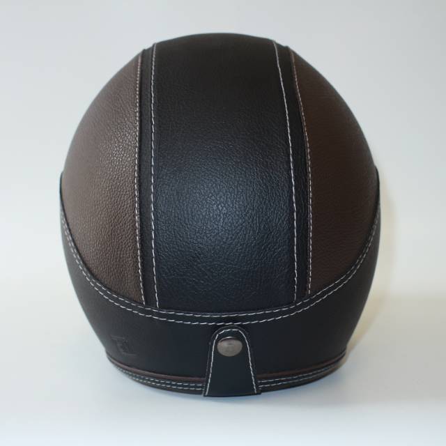 Helm Bogo Retro Kulit Full Leher Dewasa Sni Hitam Coklat