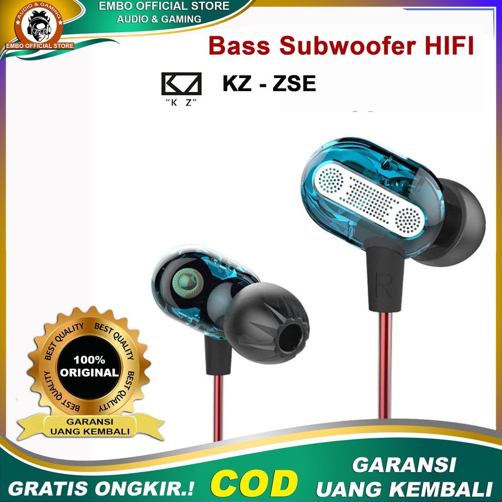 Headset Earphone KZ ZSE Double Dynamic Hifi In Ear Bass Subwoofer HIFI DJ Headset Mic Kabel Original