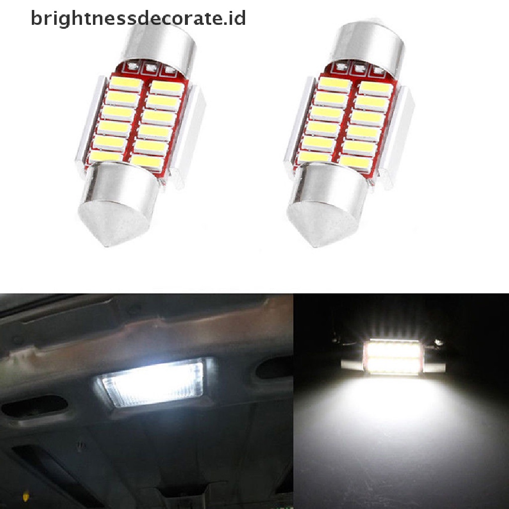 2pcs Lampu LED Canbus 12SMD 4014 C5W Ukuran 31mm Untuk Interior Mobil