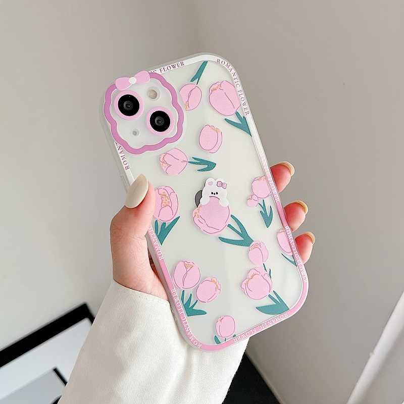 Soft Case Pelindung Kamera Anti Jatuh Motif Bunga pink Untuk iPhone 13 Pro MAX 11 12 X XR XS MAX