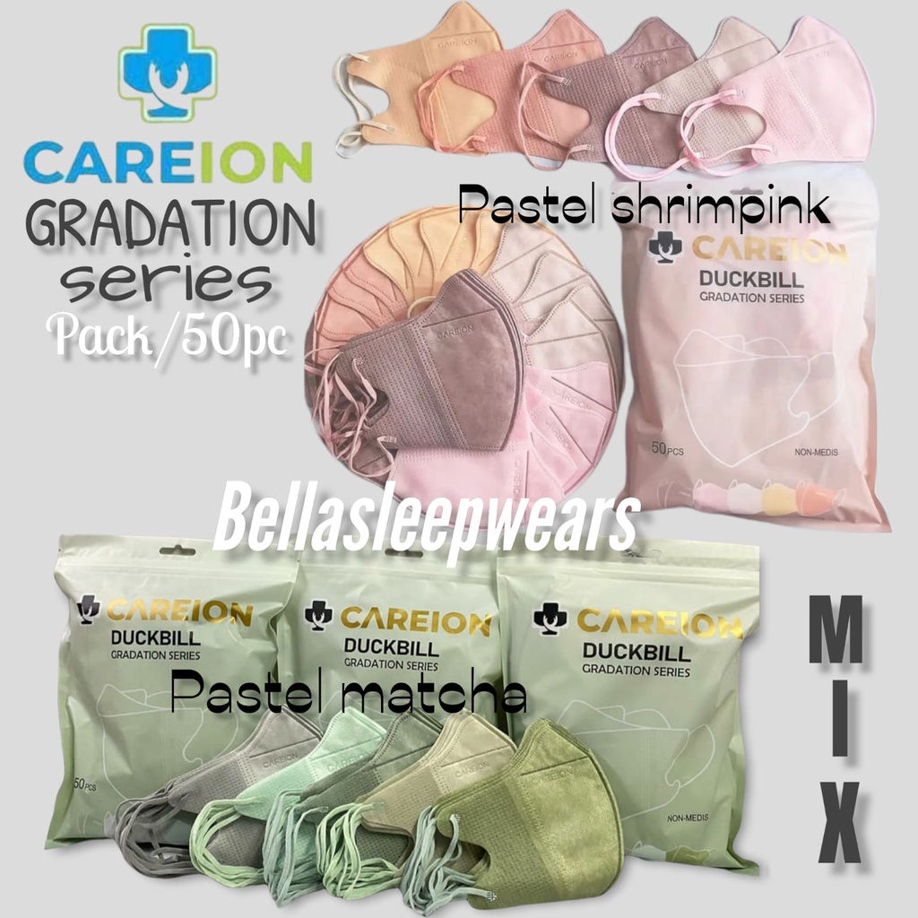 DB CAREION 4PLY GRADASI PASTEL MIX SHRIMPOWDER SHRIMPINK MATCHA - MASKER DUCKBILL CAREION 4PLY GRADATION MIX TERBARU