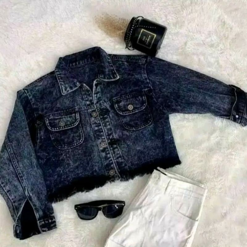 JAKET JEANS CROP WANITA JAKET CROP JEANS CEWEK JAKET JEANS CROP RAWIS