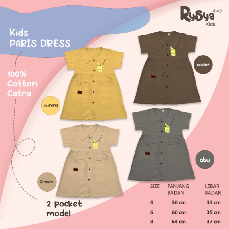 Kemeja Dress pocket Anak perempuan umur 3-7 tahun