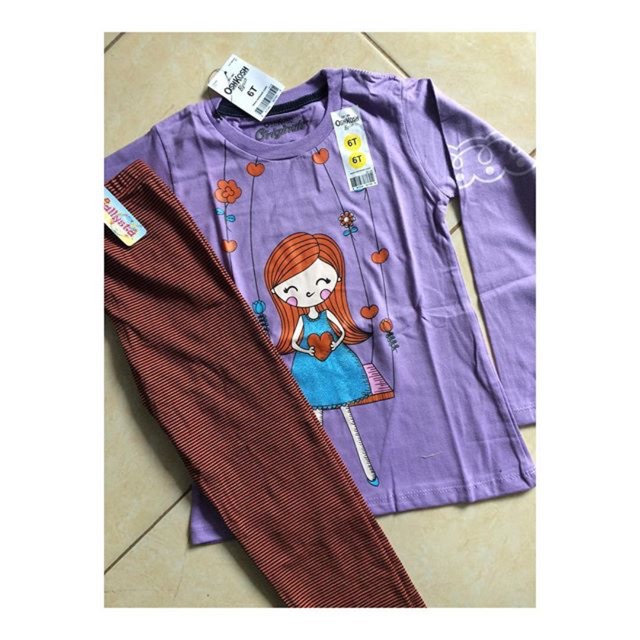 Setelan kaos lengan panjang anak cewek 6T