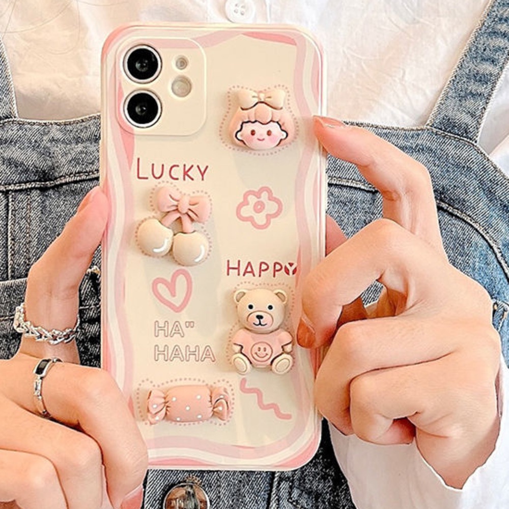 Case Desain Beruang Pink 3d Untuk IPhone 12 13 11 Pro Max X Xs Max Xr 7 8 Plus Hgs4